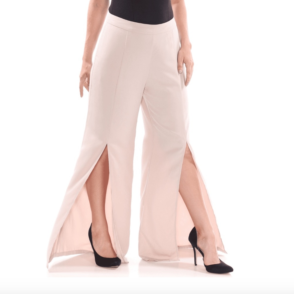 Gracia Wide Leg Front Slit Pants High Rise